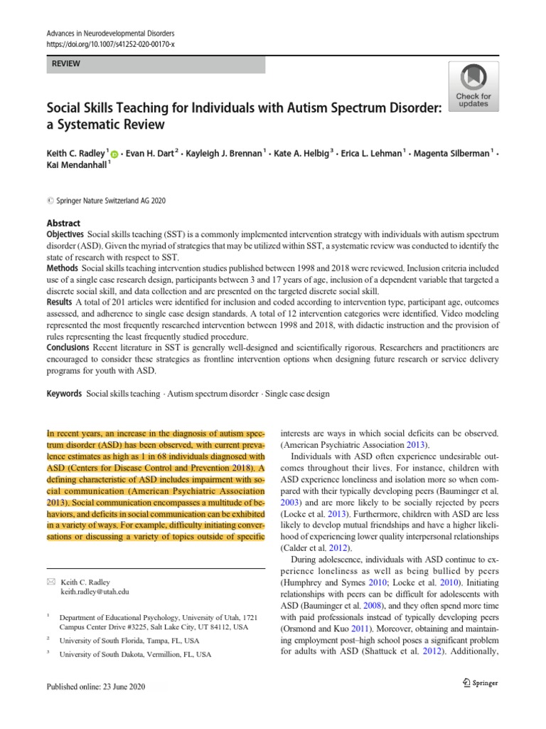 Social Skills Teaching For Individuals With Autism Spectrum Disorder ...