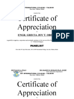 Certificate of Appreciation: Engr. Grecia Joy T. Obeña