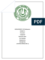 DEPARTMENT OF Mathematics Subject: Economics Assignment Instructor Name: Ms. Madeeha Submitted By: Khadija Riaz (2115/FBAS/BSMA/F20-A)