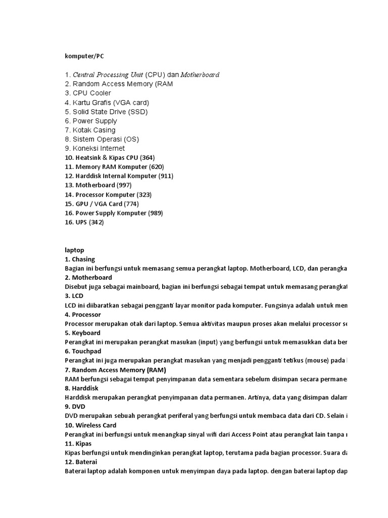 Komponen PC, Laptop, Printer | PDF
