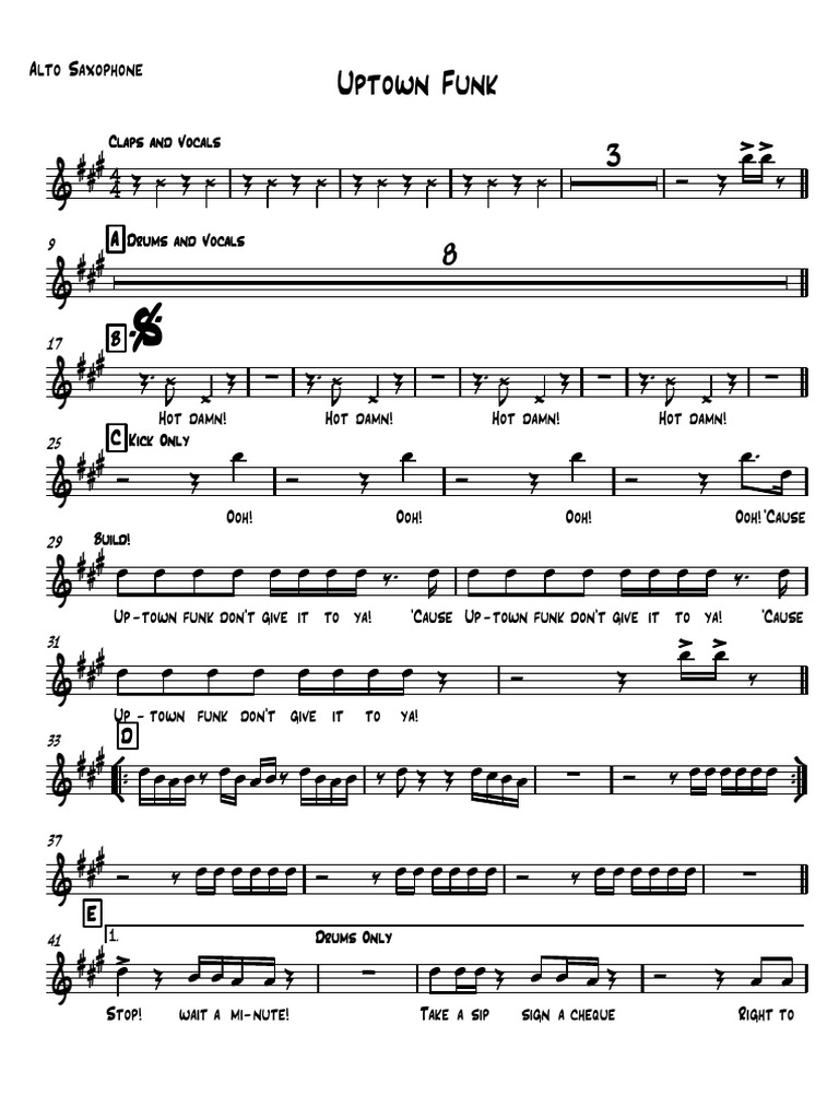 Uptown Funk Alto Saxophone PDF