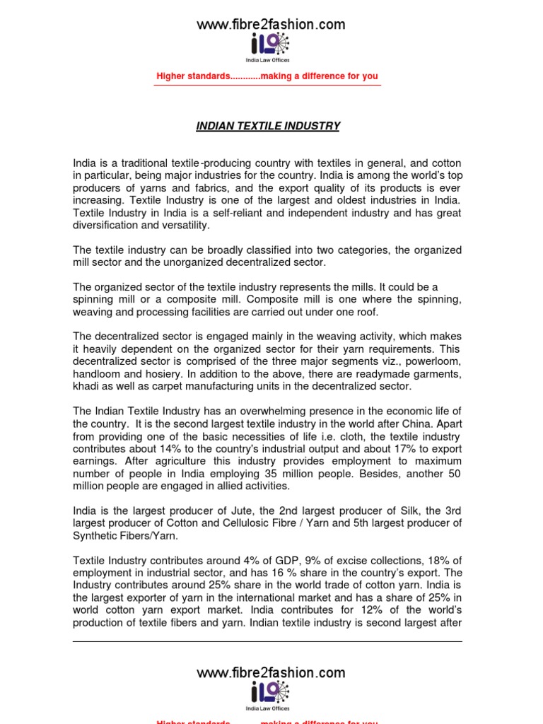 Indian Textile Industry Overview | PDF | Textiles | Textile Manufacturing