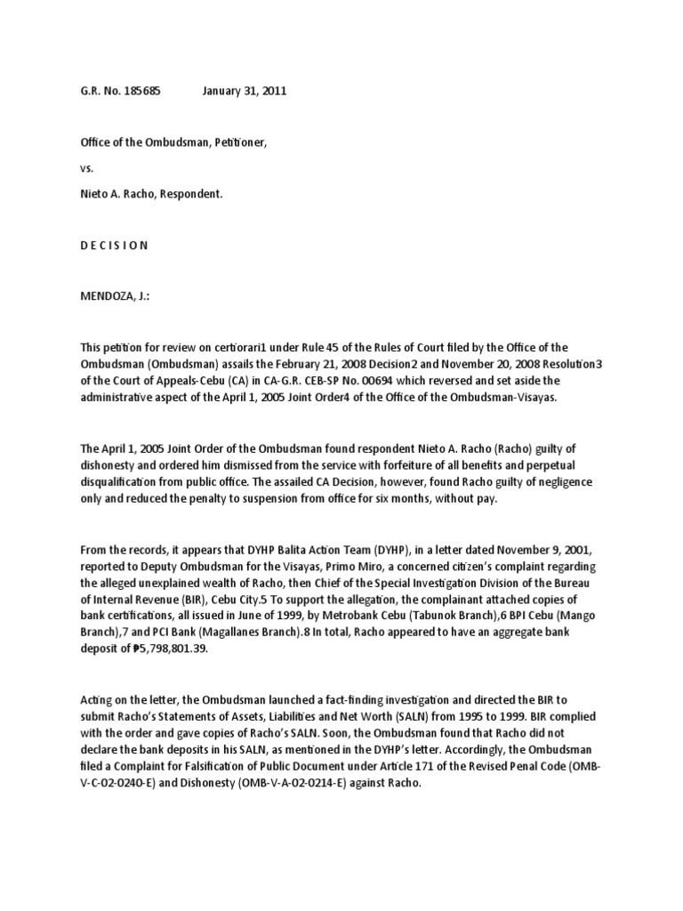Office of The Ombudsman V Racho PDF Appeal Expense