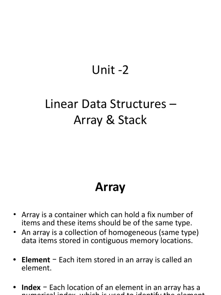 Unit - 2 Linear Data Structures - Array & Stack | Download Free PDF ...