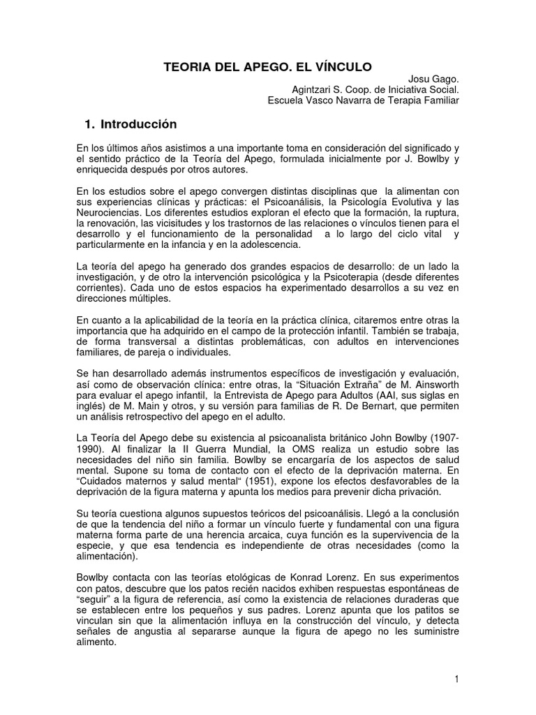 Teoría del Apego de John Bowlby | PDF | Teoría de apego | Las emociones