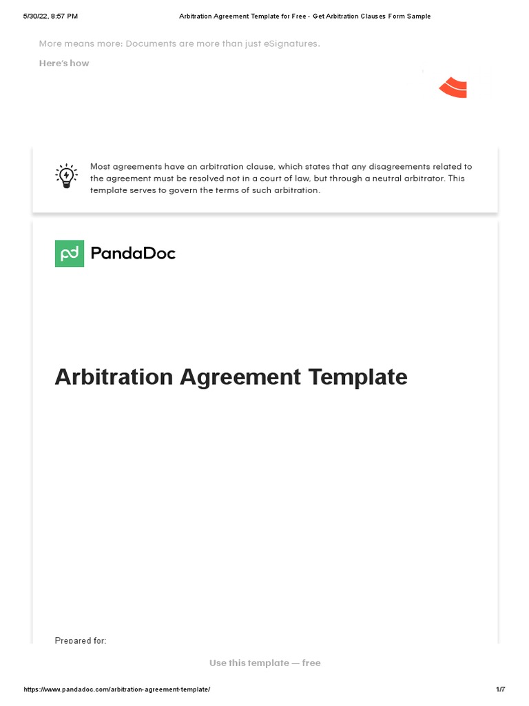 Arbitration Agreement Template For Free Get Arbitration Clauses Form