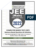 JEE Main 2022 June Session 1 Shift-1 (DT 26-06-2022) Chemistry