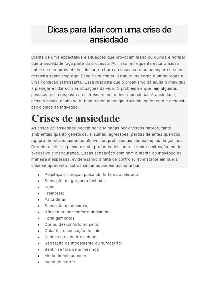 Crise de Ansiedade | PDF | Ansiedade | Doenças e distúrbios