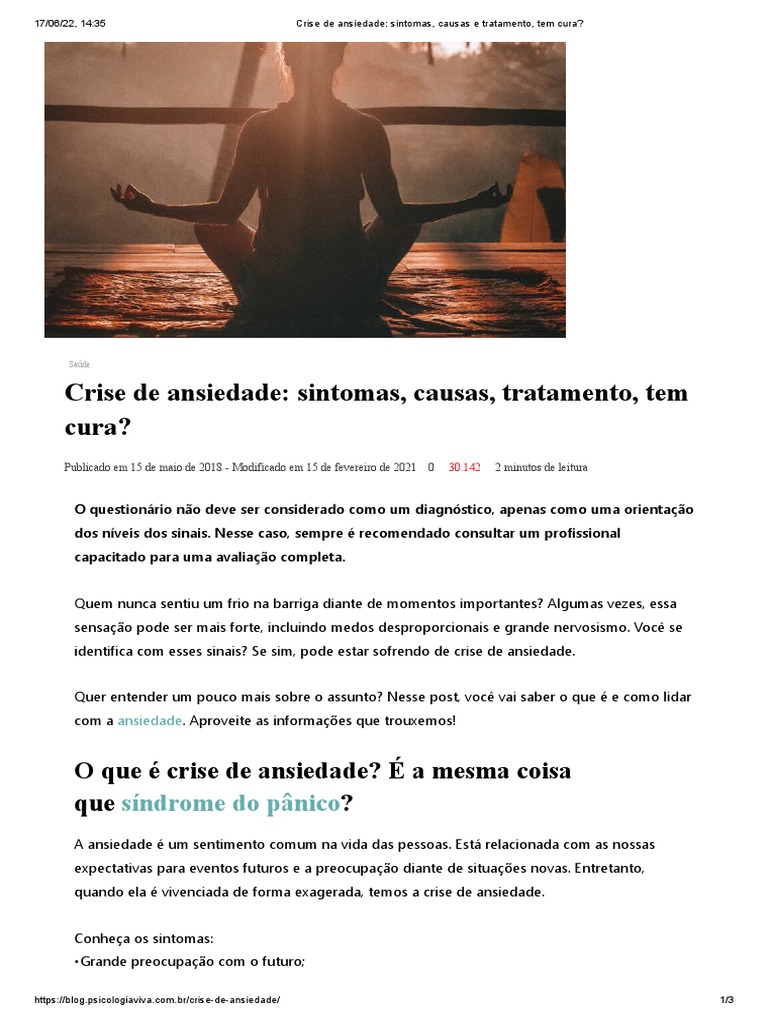 Crises de Ansiedade 4 - para Leitura | PDF | Ansiedade | Transtorno de ...