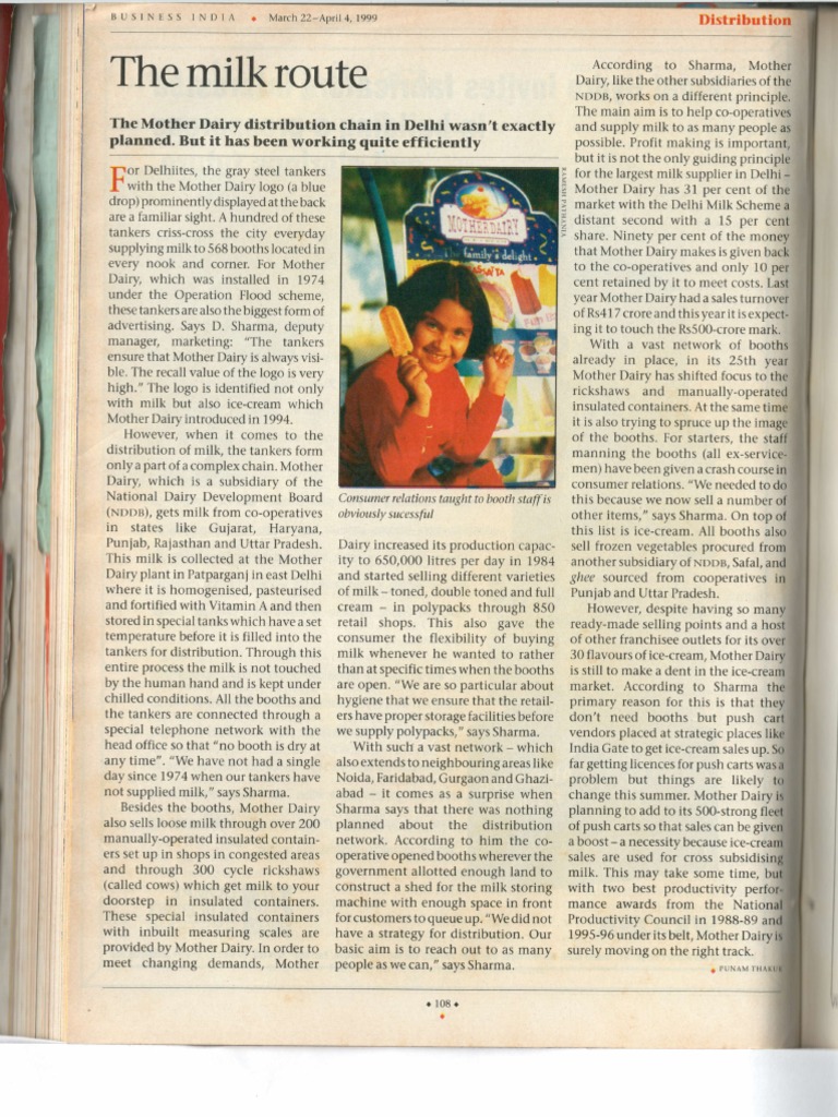 Mother Dairy's Efficient Milk Distribution | PDF | Milk | Ice Cream