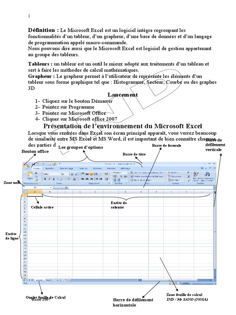 Introduction à Microsoft Excel 2007 | PDF | Microsoft Office ...