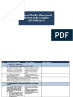 Internal Quality Management System Audit Checklist (ISO9001:2015)