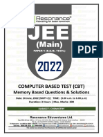 JEE Main 2022 June Session 1 Shift-2 (DT 26-06-2022) Chemistry