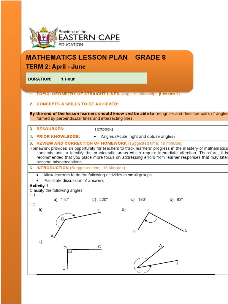 Grade 8 Term 2 Geometry Lesson Plan | PDF | Rectangle | Triangle