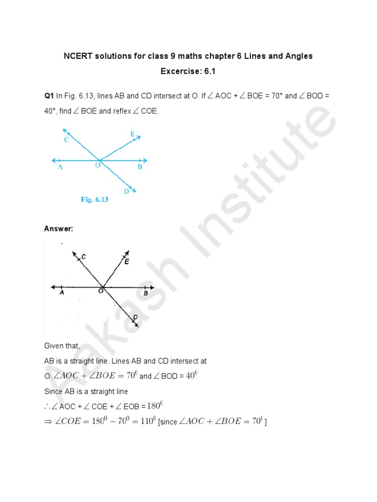 Aakash Institute: NCERT Solutions For Class 9 Maths Chapter 6 Lines and ...