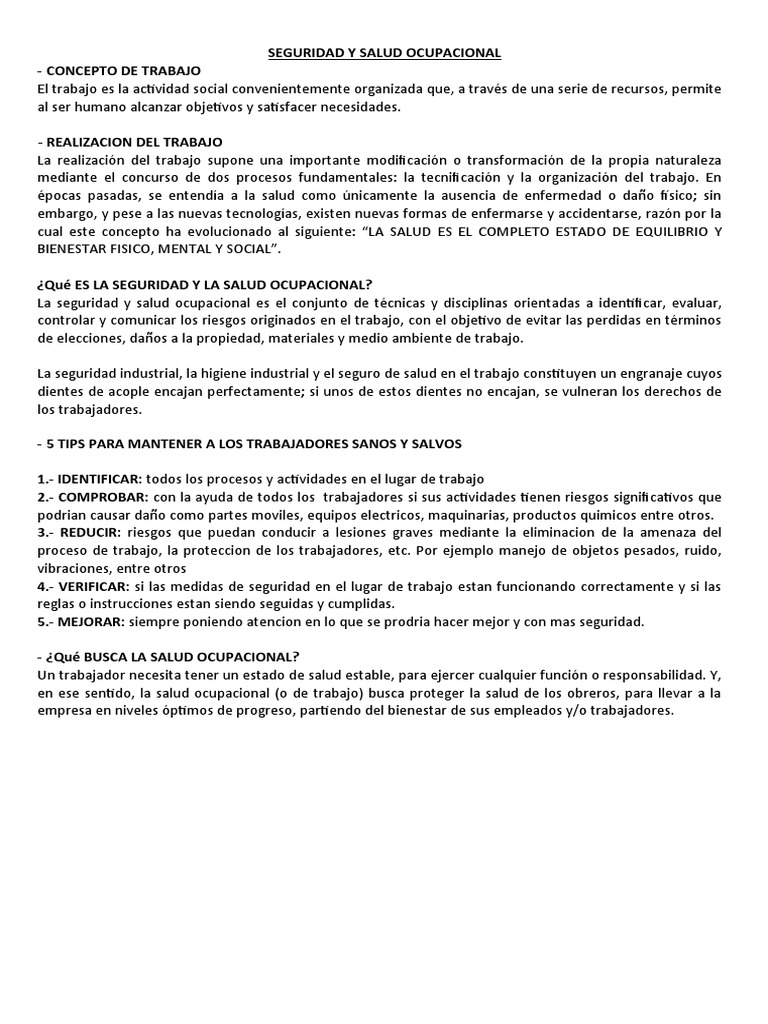 Seguridad y Salud Ocupacional en el Trabajo | PDF | Seguridad y salud ...