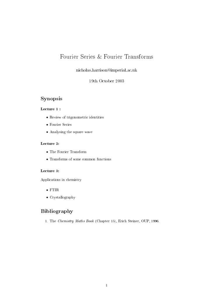 Fourier Series and Transforms Overview | PDF | Teaching Methods ...
