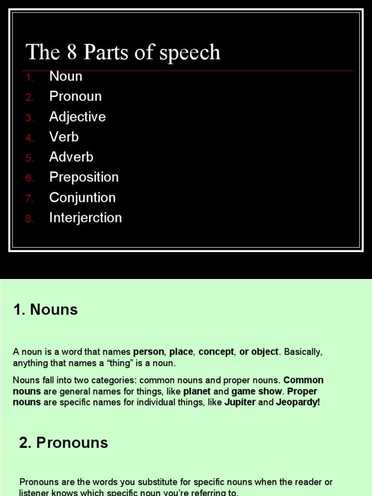 Understanding 8 Parts of Speech | PDF | Noun | Part Of Speech
