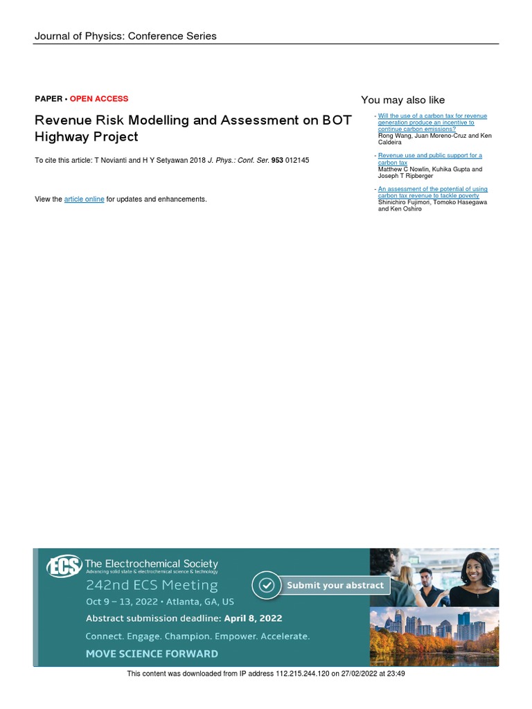 Revenue Risk Assessment in BOT Highways | PDF | Tariff | Internal Rate ...