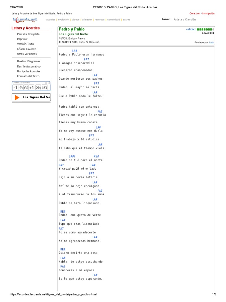 PEDRO Y PABLO, Los Tigres Del Norte - Acordes | PDF