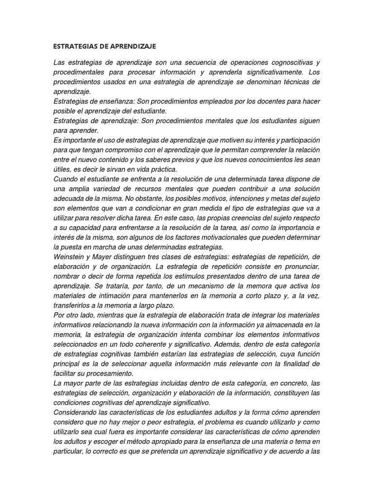 Estrategias de Aprendizaje | PDF | Aprendizaje | Memoria