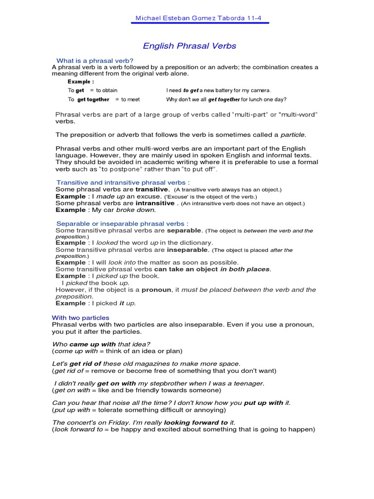 Understanding English Phrasal Verbs | PDF | Verb | Preposition And ...