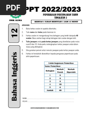 Mid Year Exam Paper 1 Form 2 2022/2023