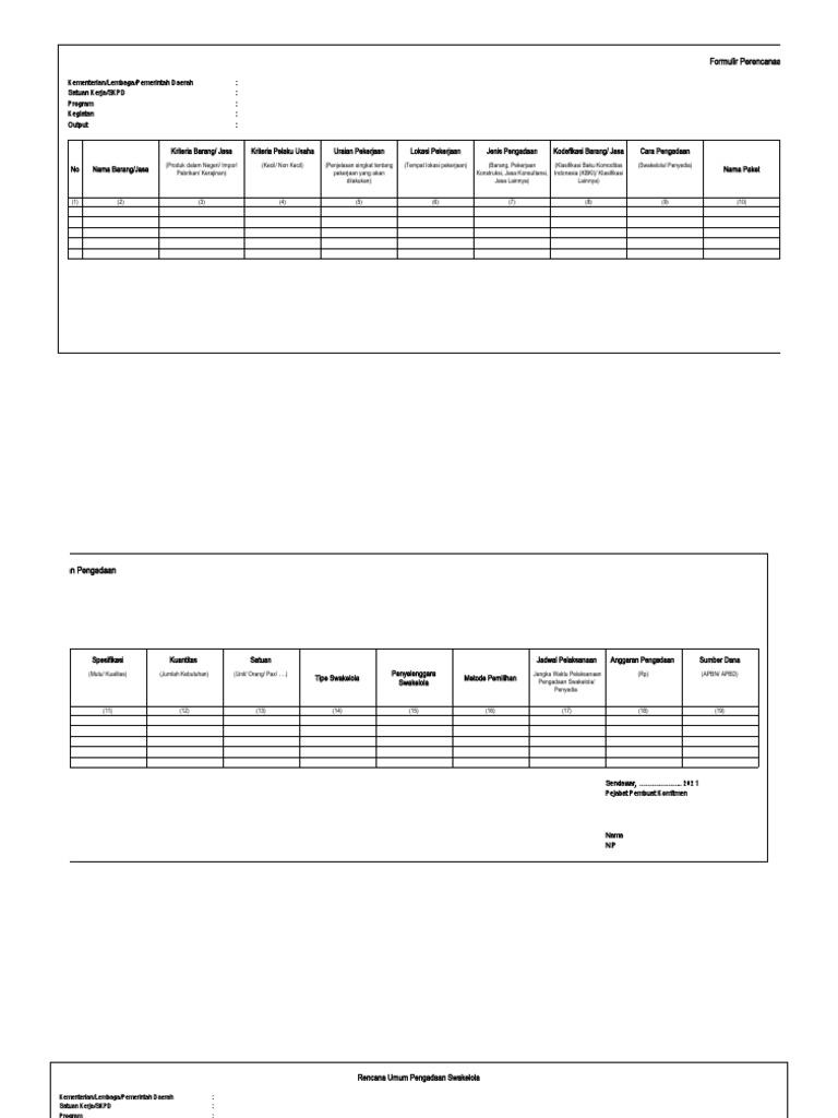 Formulir Perencanaan Pengadaan Barang | PDF
