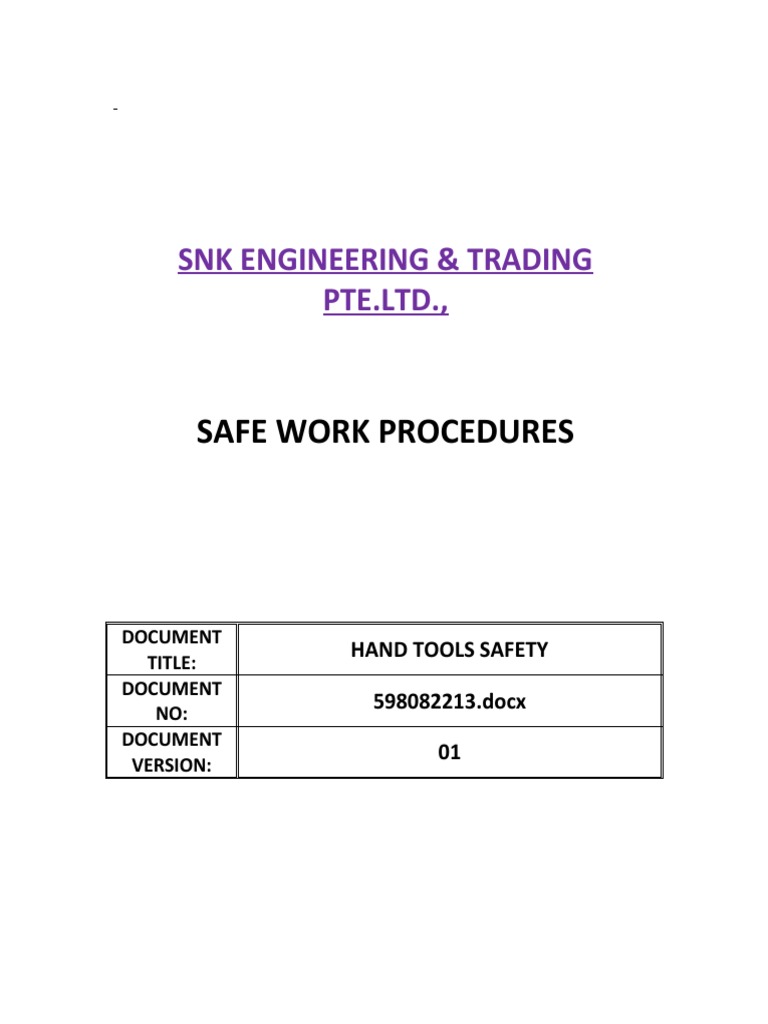 SWP-09 Hand Tools Safety | PDF | Tools | Manufactured Goods