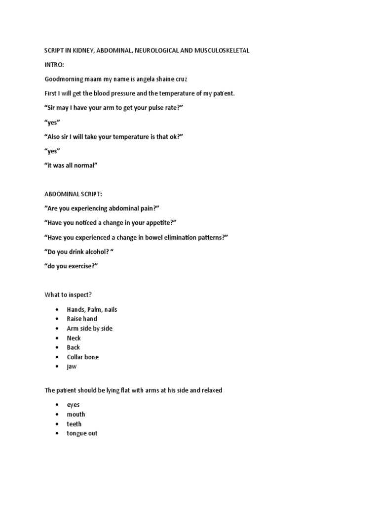 SCRIPT - ASSESSMENT (AutoRecovered) | PDF | Abdomen | Medical Specialties