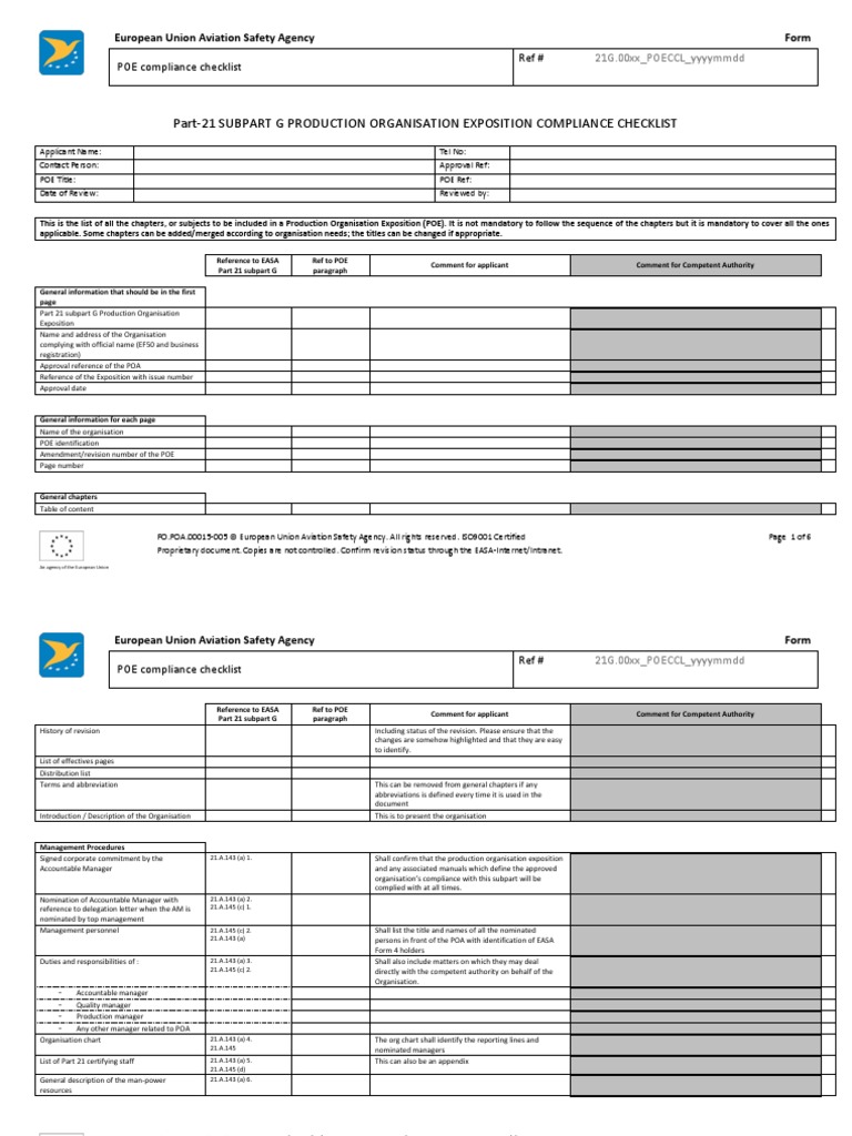 Part-21 Subpart G Production Organisation Exposition Compliance ...