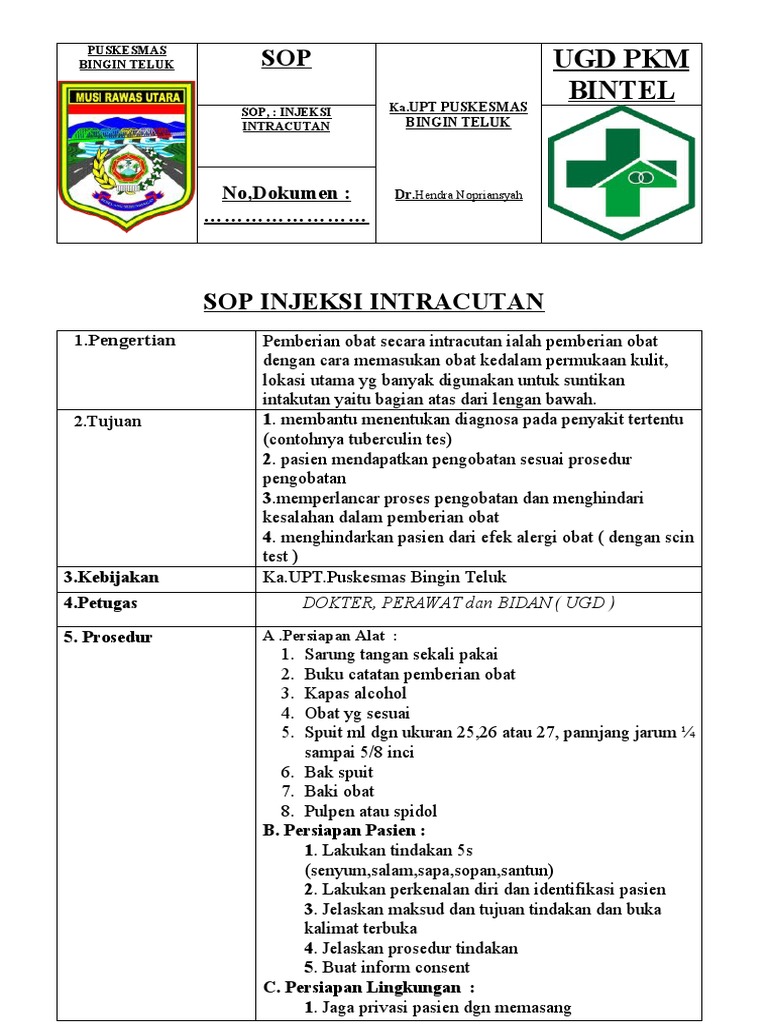 SOP Injeksi Intracutan di Puskesmas | PDF | Pengembangan Diri