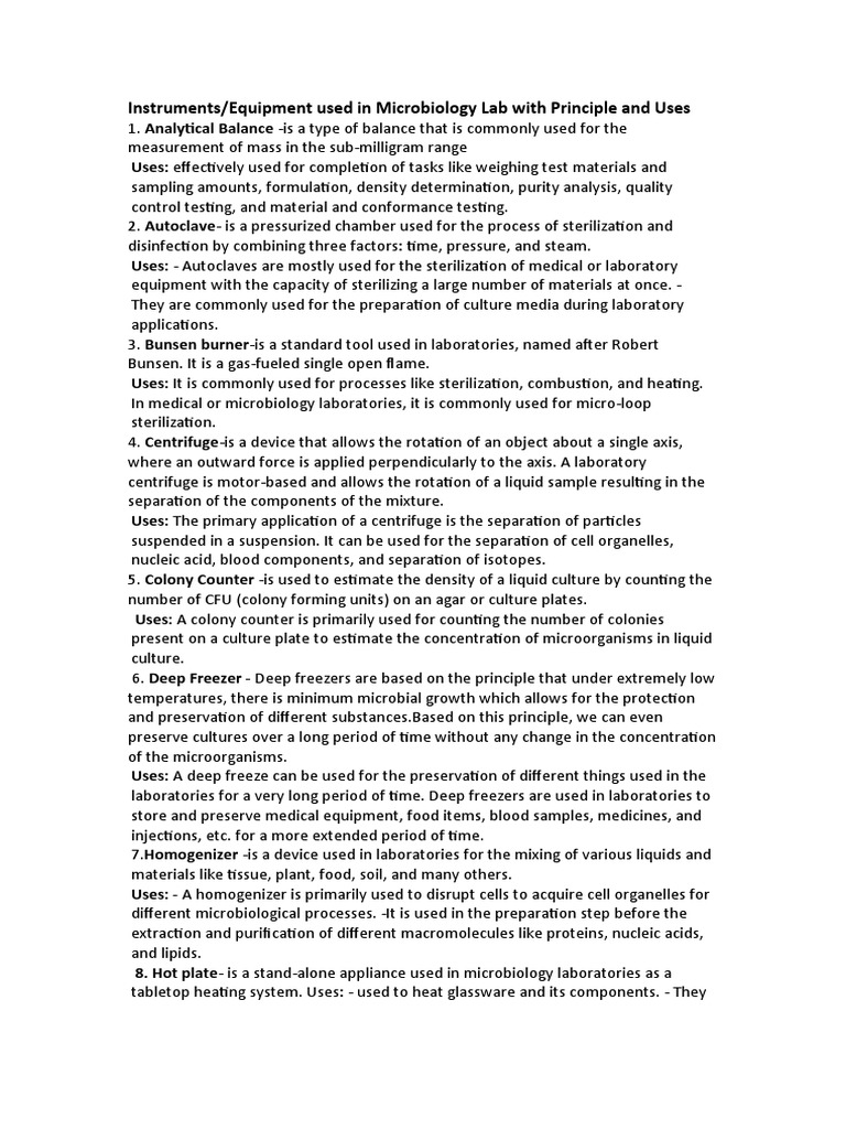 Instruments/Equipment Used in Microbiology Lab With Principle and Uses
