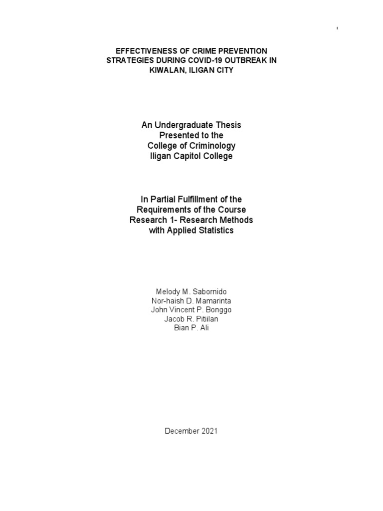An Undergraduate Thesis Presented To The College of Criminology Iligan