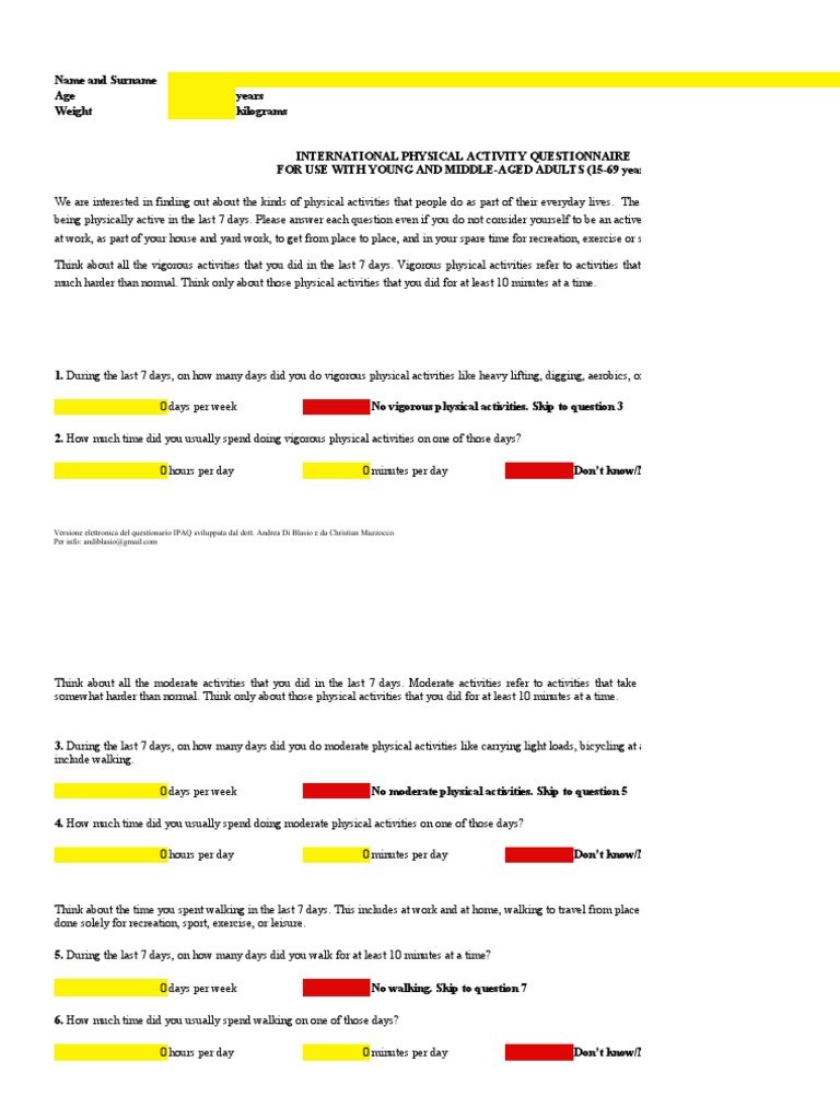 IPAQ Short Form Questionnaire Overview | PDF | Health Sciences ...