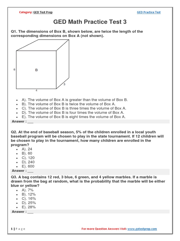 GED Math Practice Test 3 | Download Free PDF | Triangle | Elementary ...