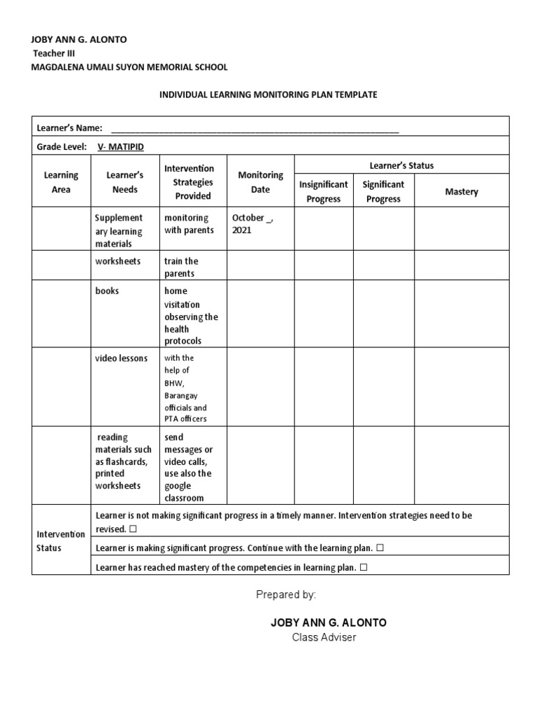 Form-8 INDIIVIDUAL Monitoring Template | PDF