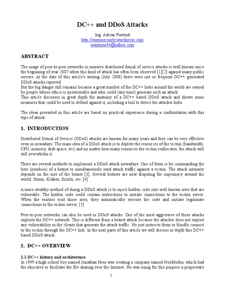 DC++ DDoS Threat Analysis | PDF | Denial Of Service Attack ...