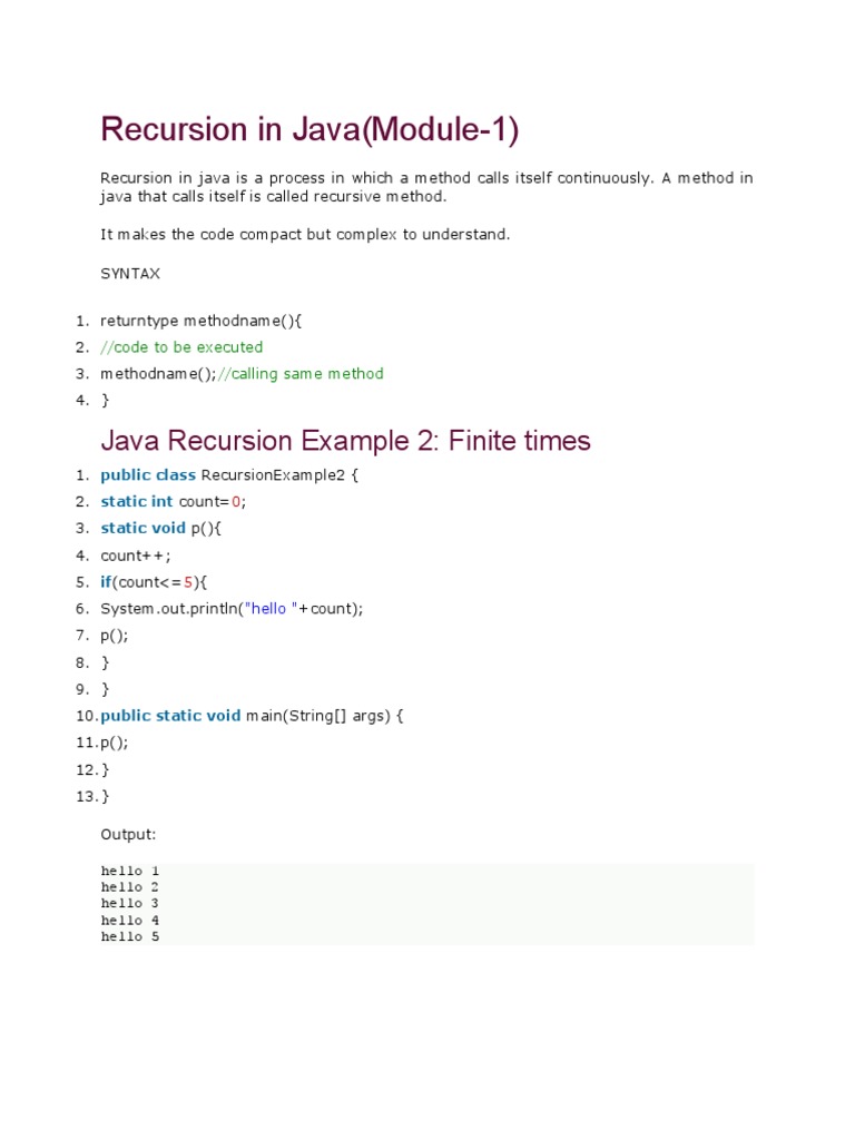 Recursion in Java (Module-1) | PDF | Method (Computer Programming ...