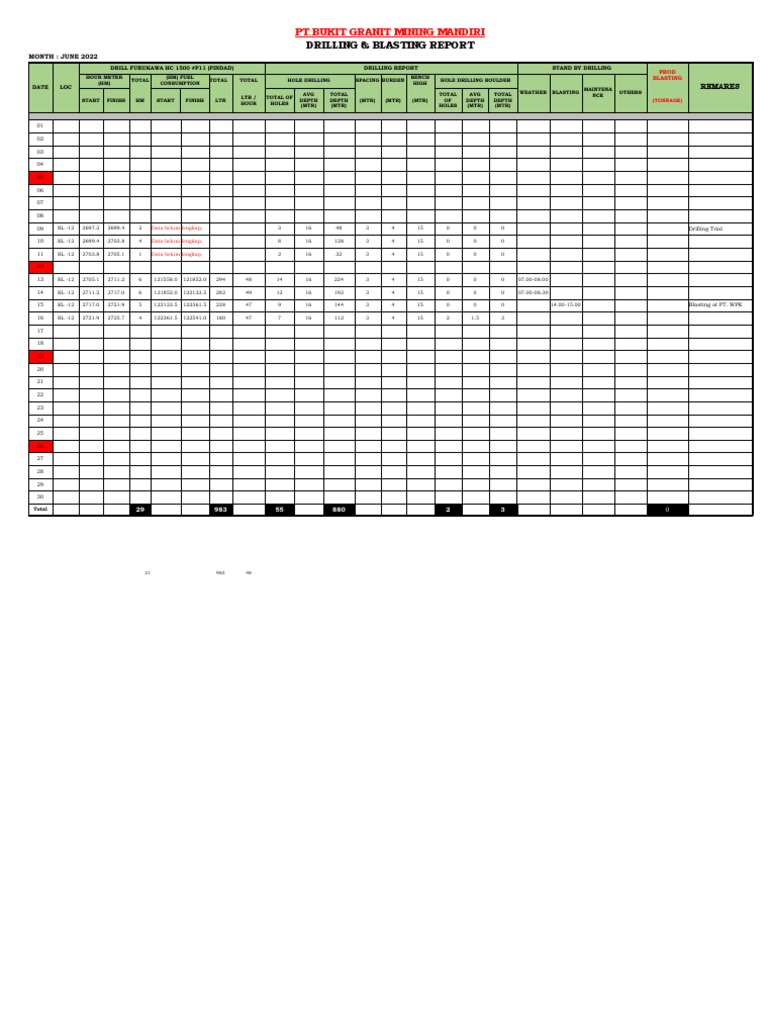Drilling Report Form | PDF