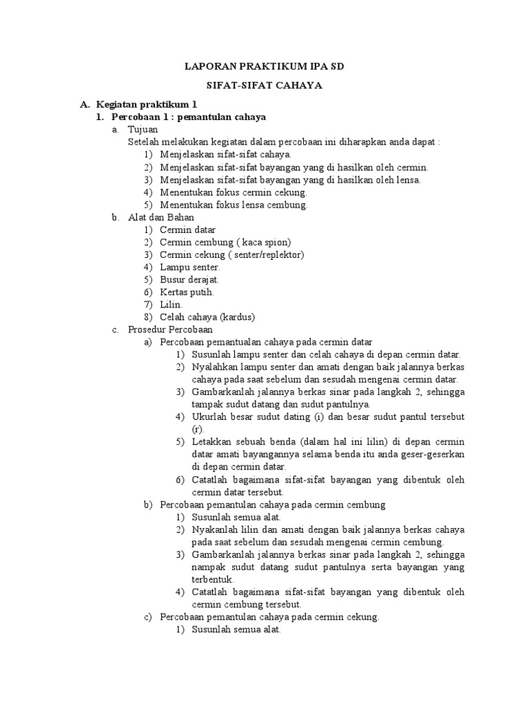 Laporan Praktikum Ipa Sd. | PDF