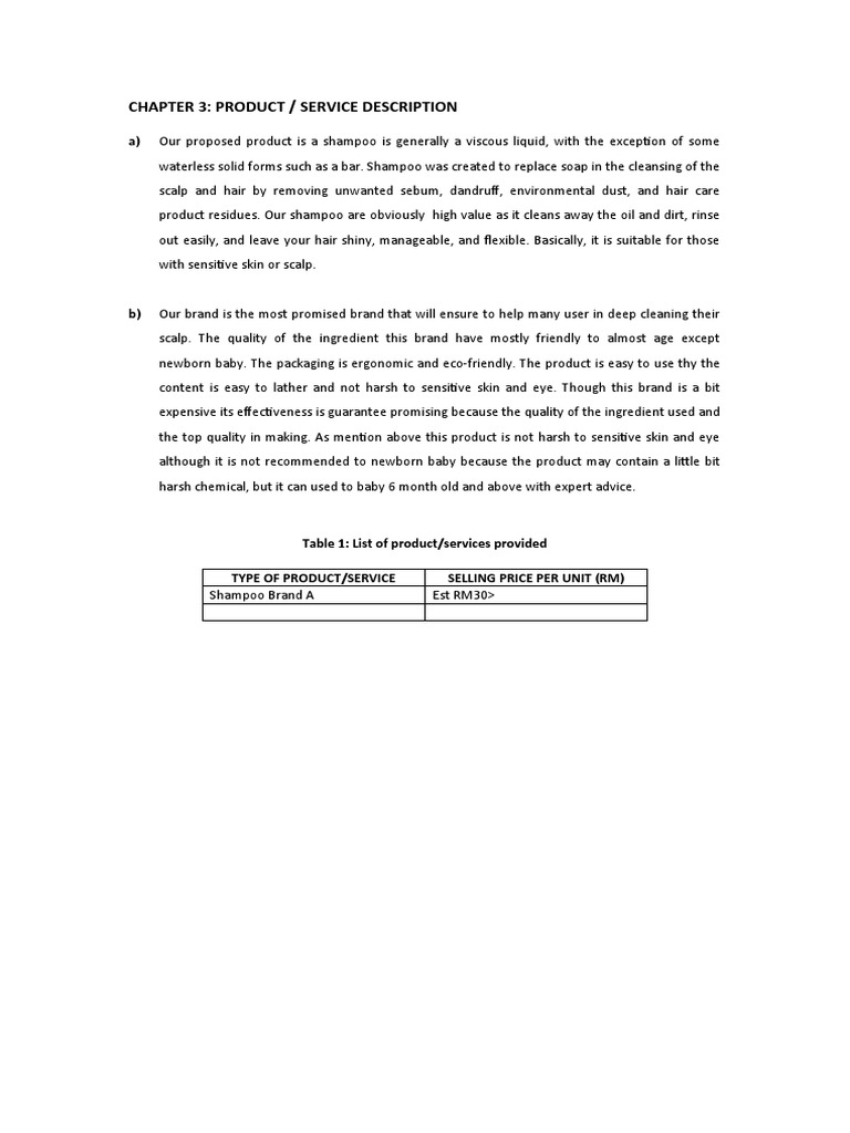 Chapter 3: Product / Service Description | PDF
