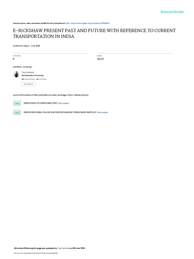 E-Rickshaw Present Past and Future With Reference To Current ...