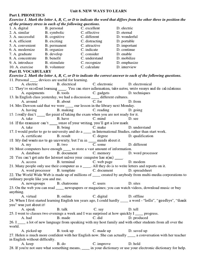 New Ways to Learn: Unit 8 Overview | PDF | Online And Offline | World ...