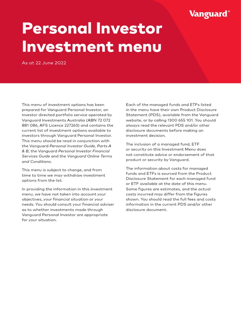 AU-Vanguard Personal Investor Investment Menu | PDF | Exchange Traded ...