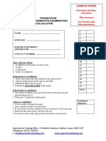 Foundation Mathematics Examination Calculator: Sample Paper