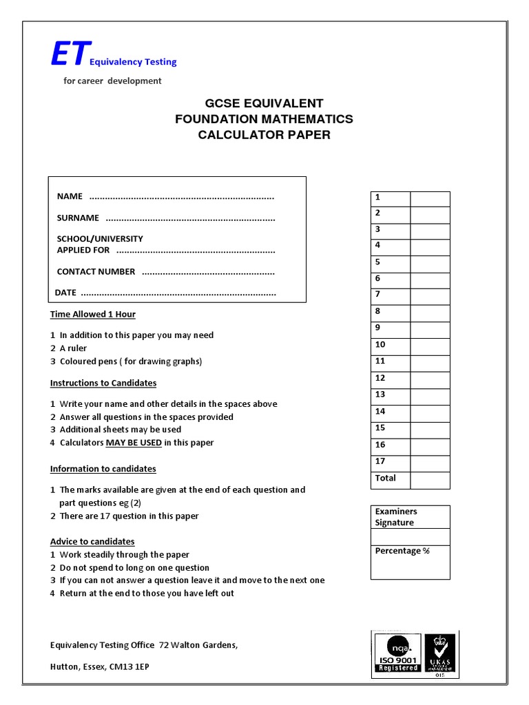 English Equivalency Test Examples