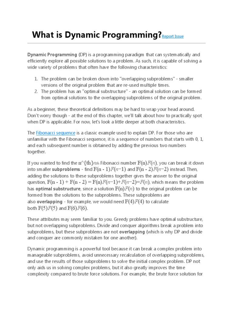 What Is Dynamic Programming | PDF | Dynamic Programming | Mathematical ...