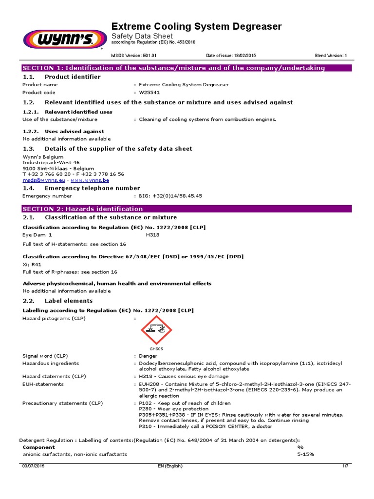 Extreme Cooling System Degreaser Safety Data Sheet PDF Toxicity