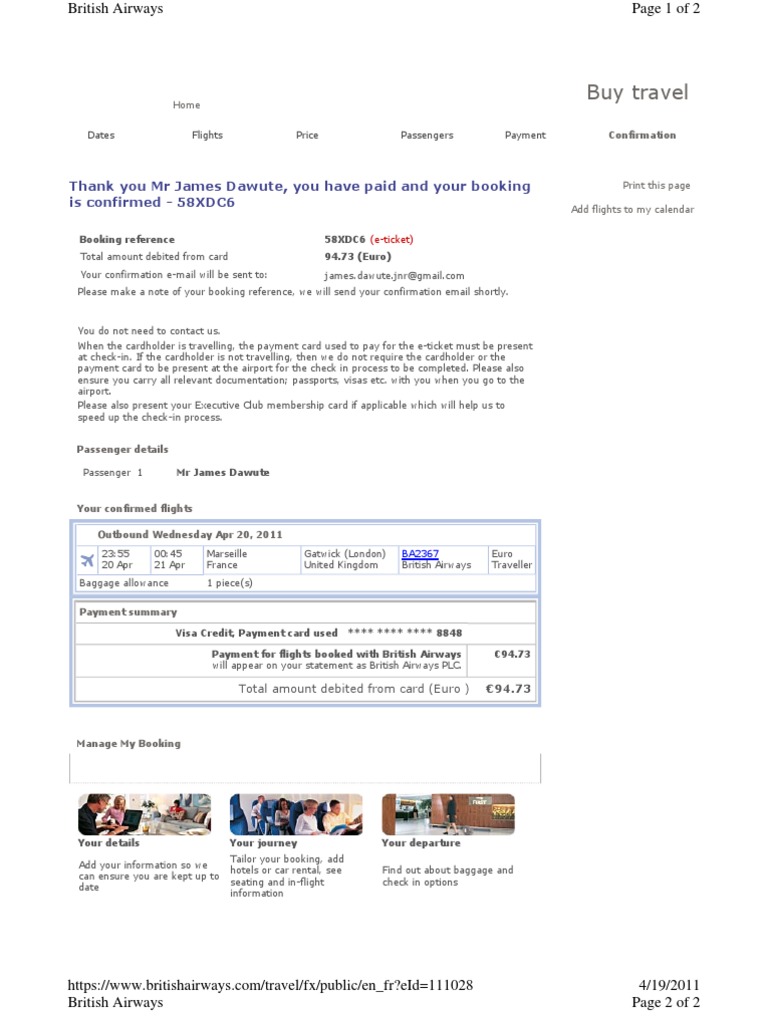 British Airways Flight Booking Confirmation | PDF | Business | Computers